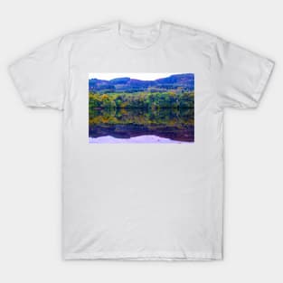 Scottish forest water reflections in Pitlochry T-Shirt